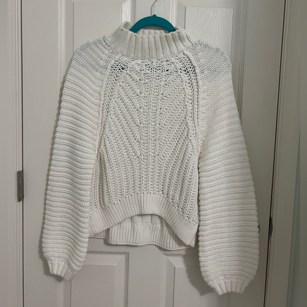 Free People Turtle Neck Chunky Knit White Sweater